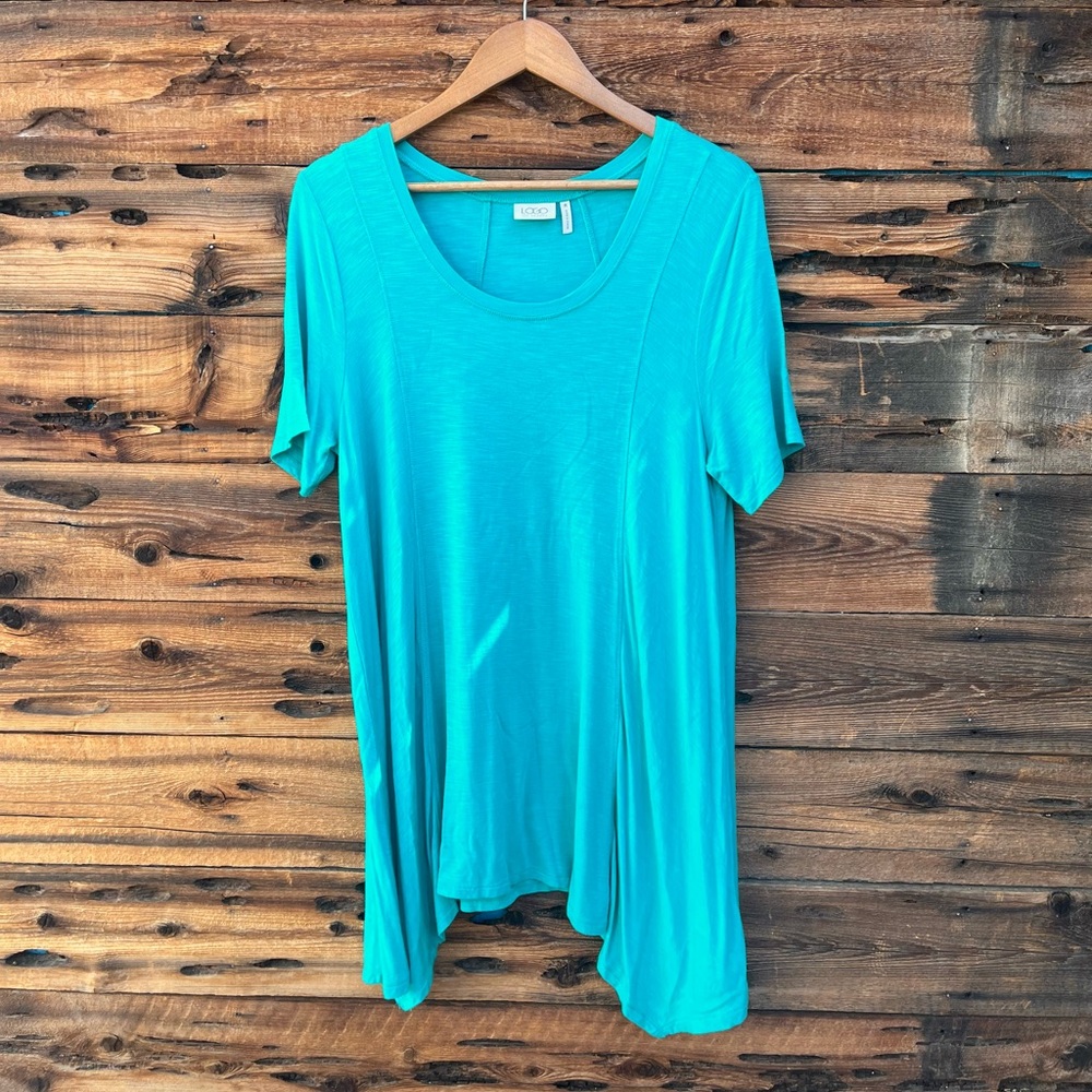 LOGO LORI GOLDSTEIN | Loose Fit Teal Asymmetrical Tunic Top M